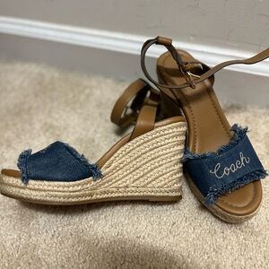 Coach Blue and Tan Espadrille Wedges